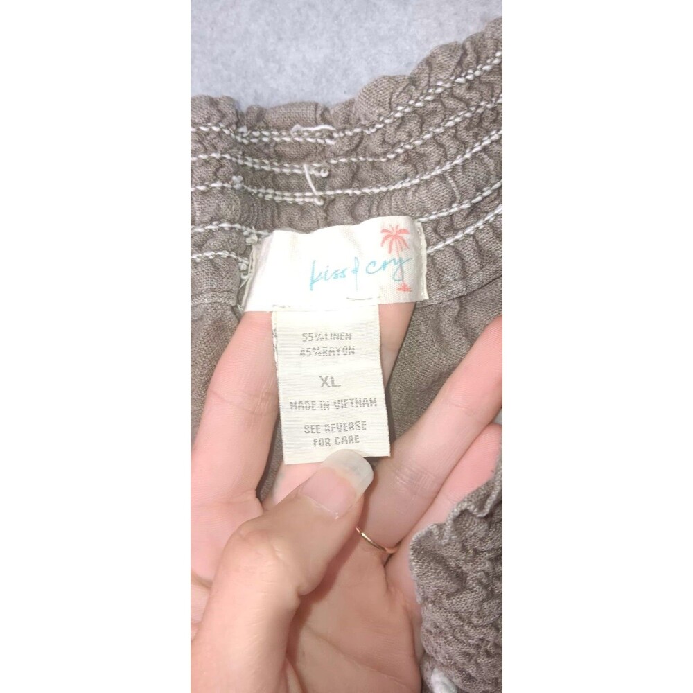 Kiss & Cry Drawstring Smocked Waist Linen Blend Pull On Shorts Womens XL Coastal - Picture 2 of 12